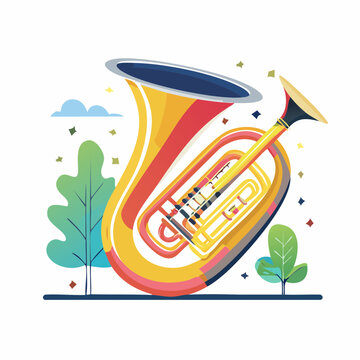 Stylized Tuba Illustration with Abstract Nature Elements