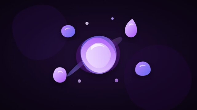 Abstract purple liquid spheres orbiting in deep space