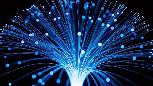 Blue fiber optic strands glowing