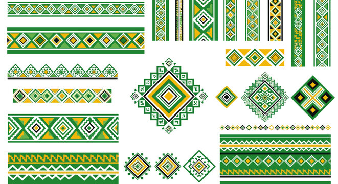 Green and yellow geometric patterns.