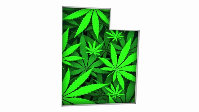 Utah UT Map Marijuana Pot Leaves State Law CBD THC Pot Cannabis 3d Animation