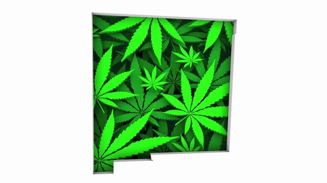 New Mexico NM Map Marijuana Pot Leaves State Law CBD THC Pot Cannabis 3d Animation