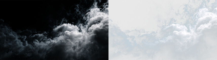 Clouds drift in the sky with light shades of blue, forming patterns at noon on a clear day, PNG with a light overlay © Liubov