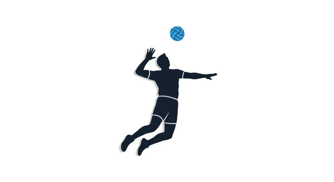 Volleyball player silhouetted in action spiking ball against white background