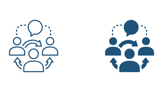Team communication and group interaction icon set featuring speech bubbles and circular arrows representing ongoing business dialogue and collaborative feedback loops in a professional vector format