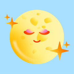 Naklejka premium Cute Cartoon Moon Character with Smiling Face and Stars Vector Illustration