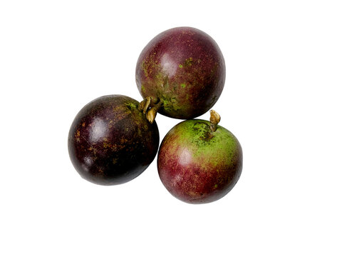Three ripe purple star apples isolated on transparent background