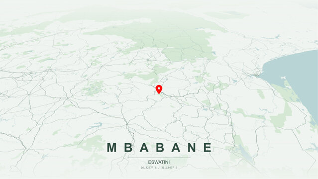 Modern minimalist vector map of Mbabane, Eswatini. High-quality scalable illustration of Mbabane city grid, Polinjane River curves, Eswatini national highway transit networks for posters and design.