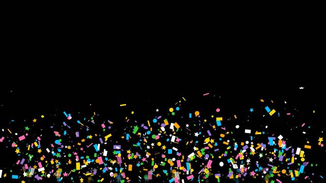 Confetti Paper Scraps Bursting Upwards and Tumbling on Black Background for Celebration Party Video Projects