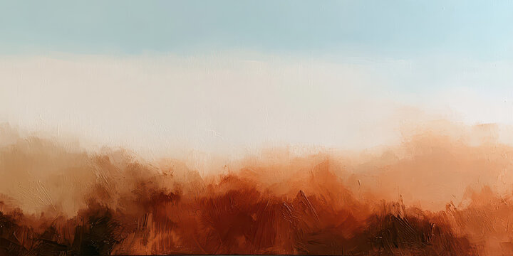Abstract Panoramic Painting with Earthy Tones, Textured Brushwork, and Color Blocking for Modern Decor