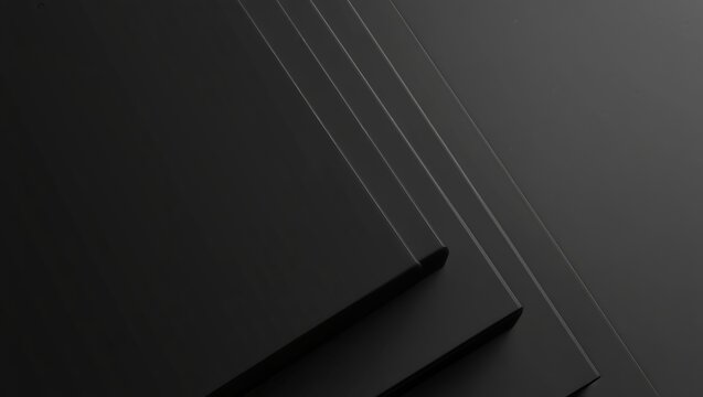 Abstract minimalist black 3D geometric shapes and luxury dark textured background.