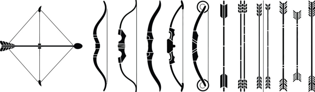 bow silhouettes of different arrows and archery equipment