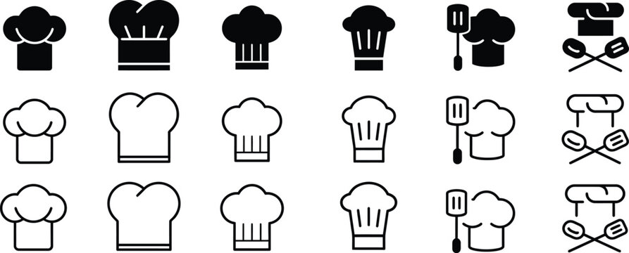 chef hat symbol collection line glyph and badge vector icons set