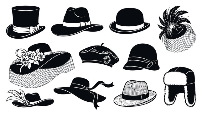 Classic Elegance Ladies and Mens Vintage Hats Icons Set