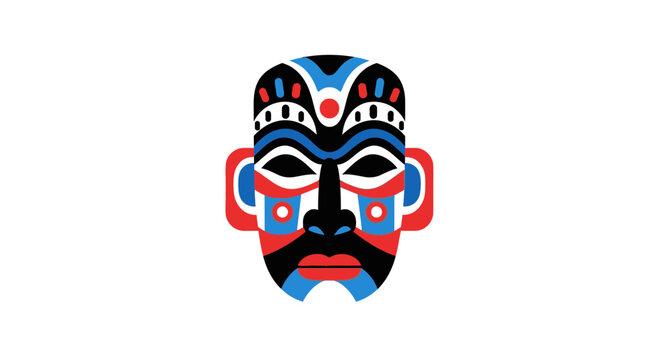 Abstract geometric mask illustration with bold colors and modern design