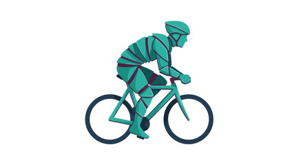 Naklejka premium Abstract Cyclist Riding Bicycle, Geometric Shapes, Teal and Purple