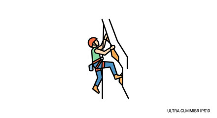 Fototapeta premium Active Person Climbing Steep Rock Face with Safety Harness