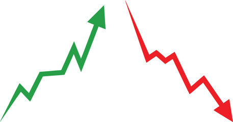 Obraz premium Green rising arrow and red falling arrow showing business growth and market decline