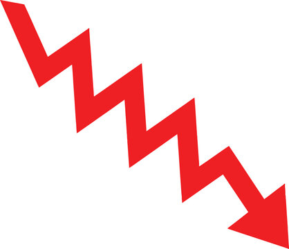 Red zigzag arrow pointing down showing decline or negative financial trend