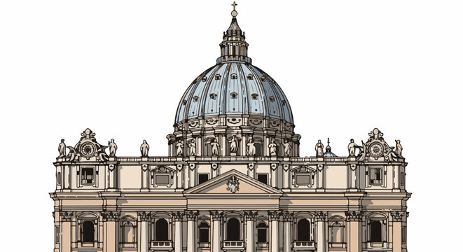 Monumental domed structure with classical architectural elements and statues