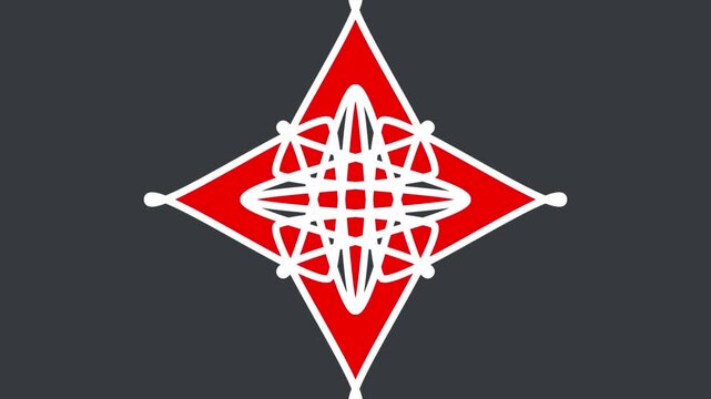 Abstract Geometric Symmetry Symbol on Red Diamond Shape Background