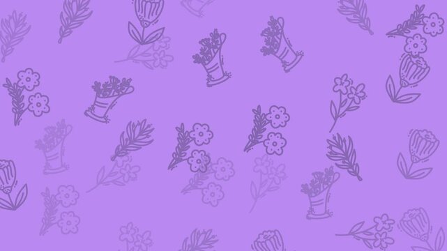 Purple floral bouquet doodle patterns on a simple background. Perfect for stationery, textiles, social media graphics, and packaging design projects.