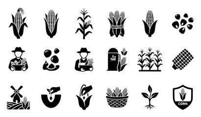 Simple flat corn and maize silhouette icon collection for agriculture and food design © abdul