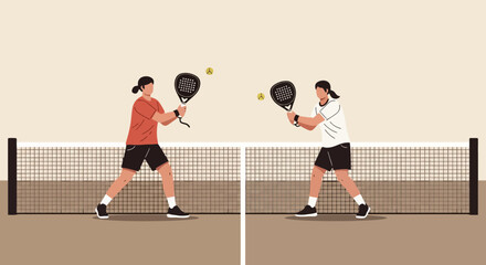 Obraz premium Two People Playing Padel Tennis Representing Sports and Collaborative Activity
