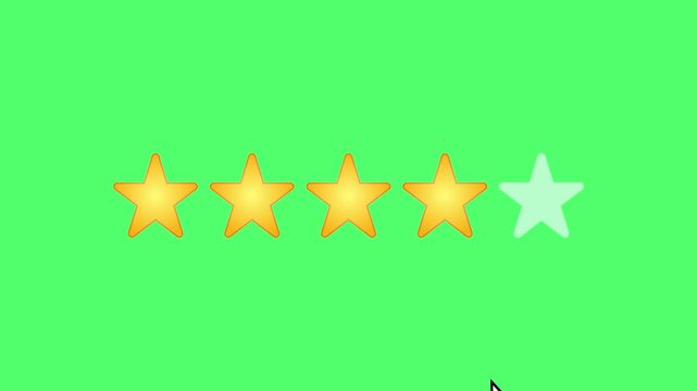 Video animation of a fictional website showing a mouse cursor clicking on a 1- to 5-star rating. Business concept for online star ratings.