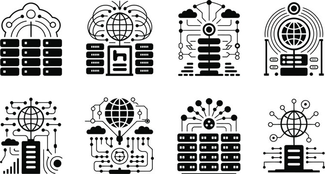Cloud computing data center server network icon