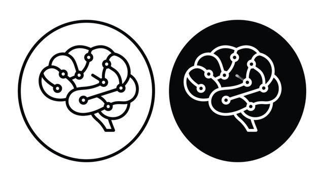 Digital brain with neural network connections inside a circle frame for artificial intelligence and cognitive computing concepts vector icon set