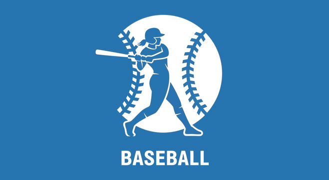 Woman Playing Baseball, Swinging the Bat, Sport Illustration, Graphic Design for Athletics