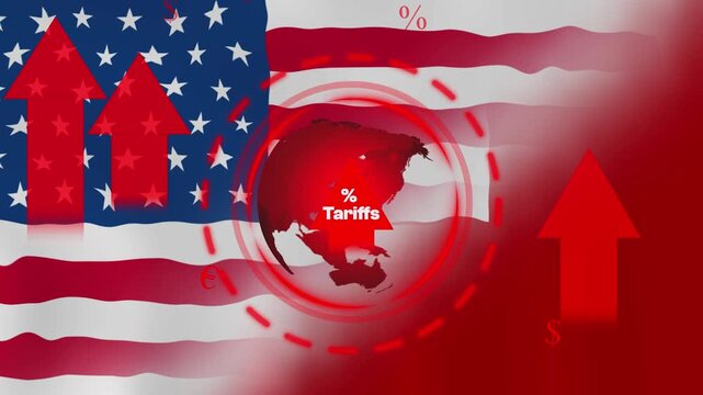 International Trade Duties And Economic Tariffs Between United States And Tonga Visualized With Ascending Red Arrows Earth Globe And Financial Signs For Commercial Broadcast