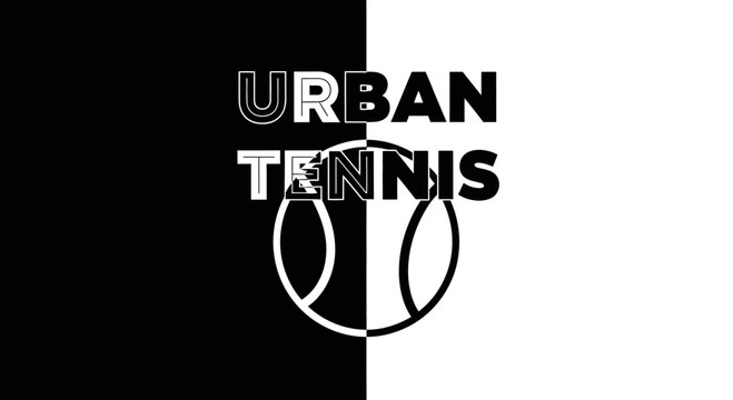 Urban Tennis Logo Design With Sporty Graphic in Black and White Style Presentation
