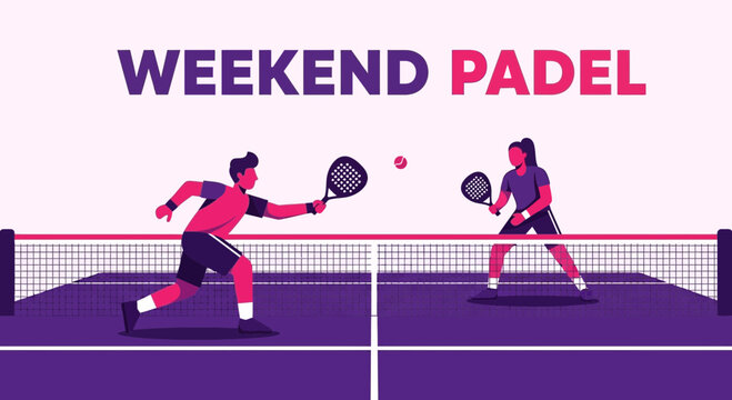 Weekend Padel Illustration With Two Players Competing During A Match of Racket Sport