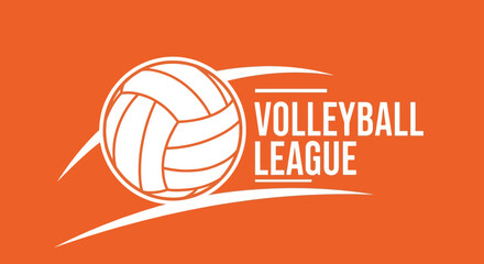 Fototapeta premium Volleyball League Emblem Depicting Ball In Orange Background For Sport Teams Competition