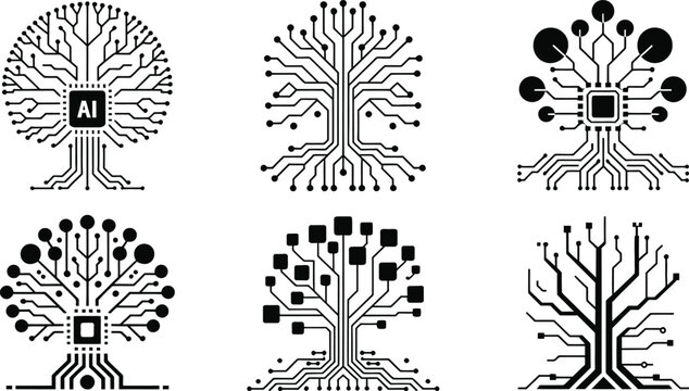 Digital circuit tech tree logo icon set vector