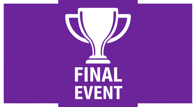Trophy Symbolizing Event's Conclusion on Purple Background with White Outlines