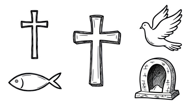 Christian symbols on white background.
