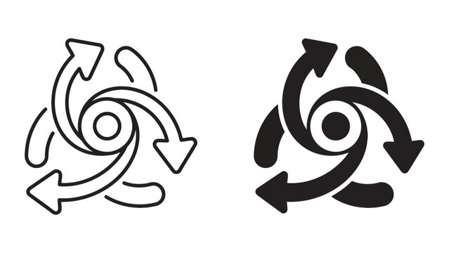 Circular arrow cycle icon set representing continuous improvement and iterative workflow processes in vector graphic style isolated on white for project management and business optimization