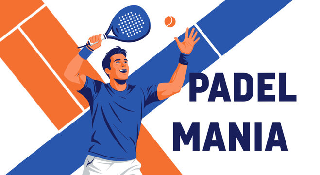 Vibrant Padel Mania Illustration Featuring Player, Racket, and Flying Ball on a Dynamic Background