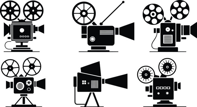 Vintage film camera movie projector icons vector