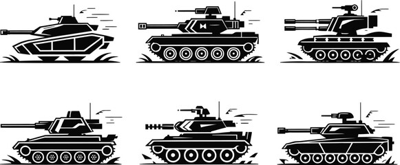 Military battle tank silhouette set vector © Ahamedpicu