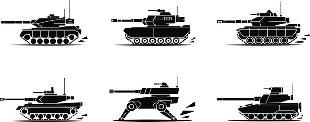 Military battle tank silhouette set vector © Ahamedpicu