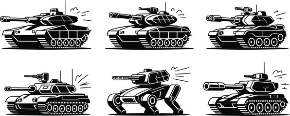 Military battle tank silhouette set vector © Ahamedpicu