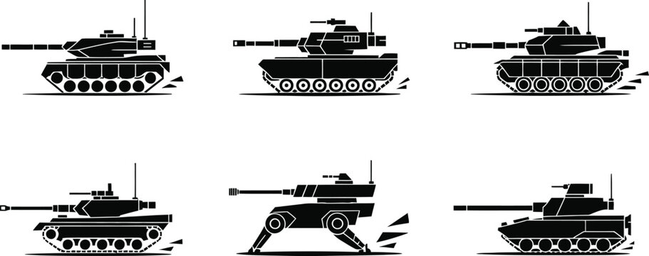 Military battle tank silhouette set vector