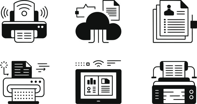 Office document printer cloud network icons vector