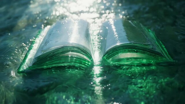 Smooth flowing water and liquid jade stone forming a book