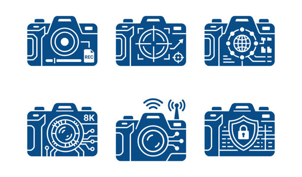 Professional digital camera settings and photography icons