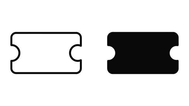 Rectangular ticket stub icon set with side cutouts representing admission event access and digital coupon design